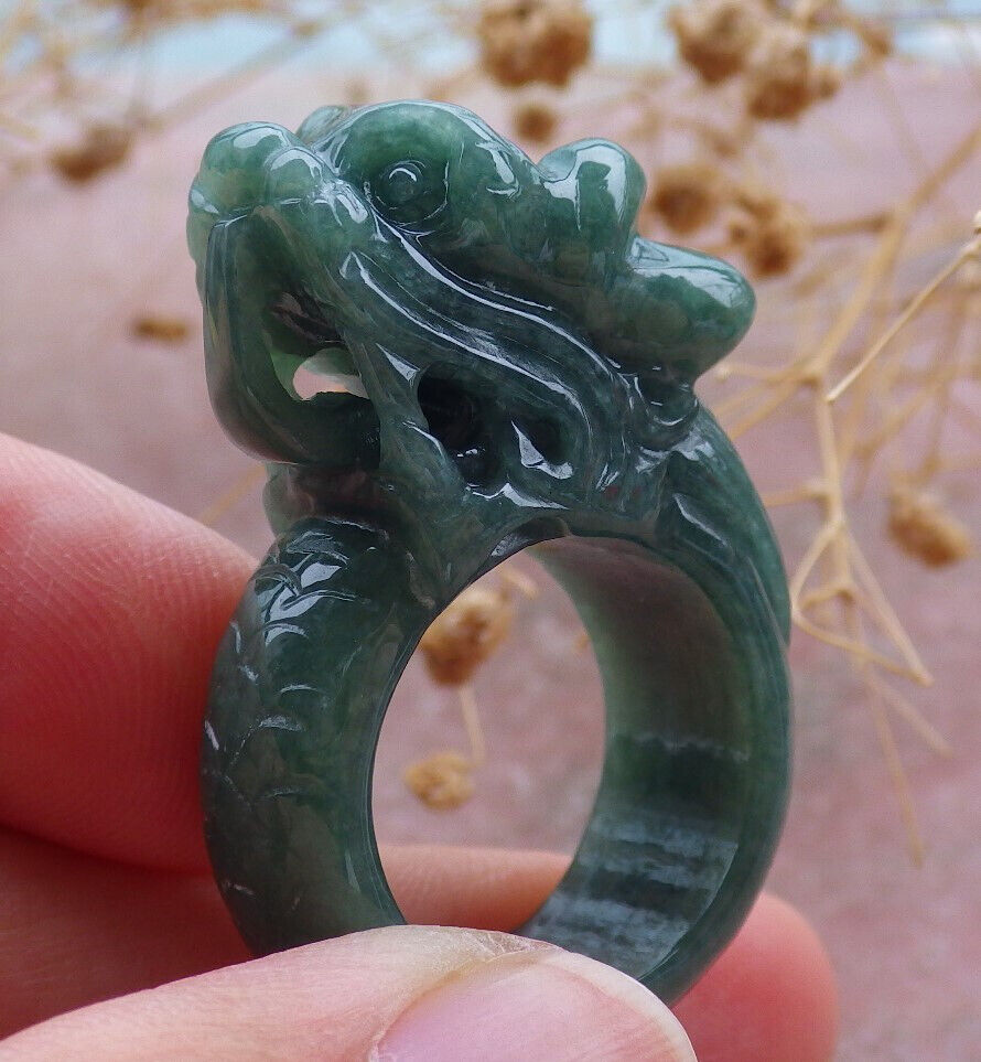 Certified Green Burma 100% Natural A JADE Jadeite Dragon RING USA. 7 龙戒指 636925 TN