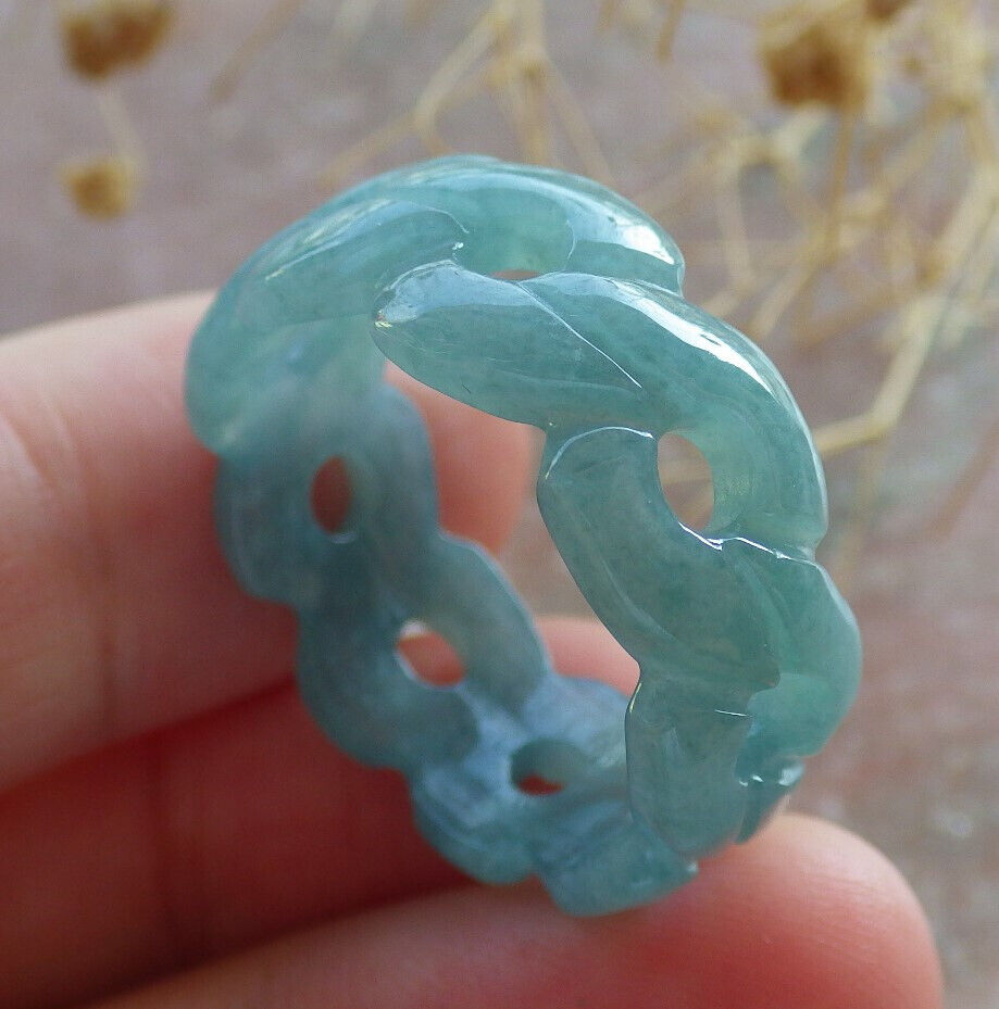 Certified Icy Green Burma 100% Natural A JADE Jadeite Knotted RING USA. 9.75 戒指 635985 TN