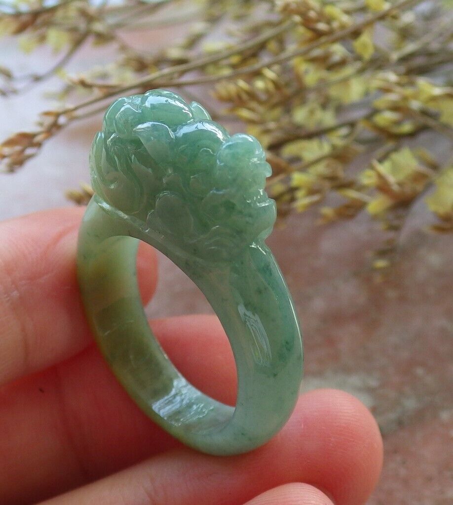 Certified Icy Yellow Green Burma 100% Natural A JADE Jadeite Dragon Pi Xiu RING USA. 10.25 戒指 574832 TN