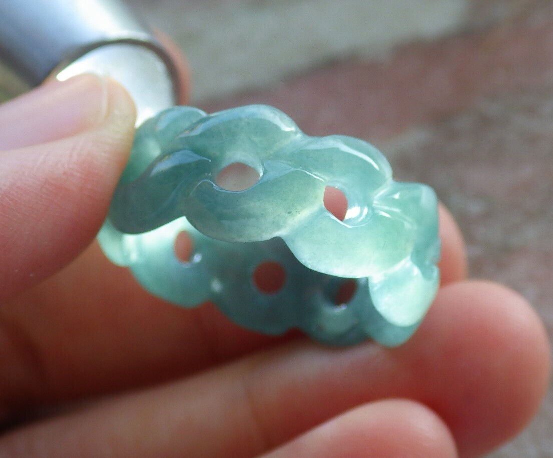 Certified Icy Green Burma 100% Natural A JADE Jadeite Knotted RING USA. 9.75 戒指 636002 TN
