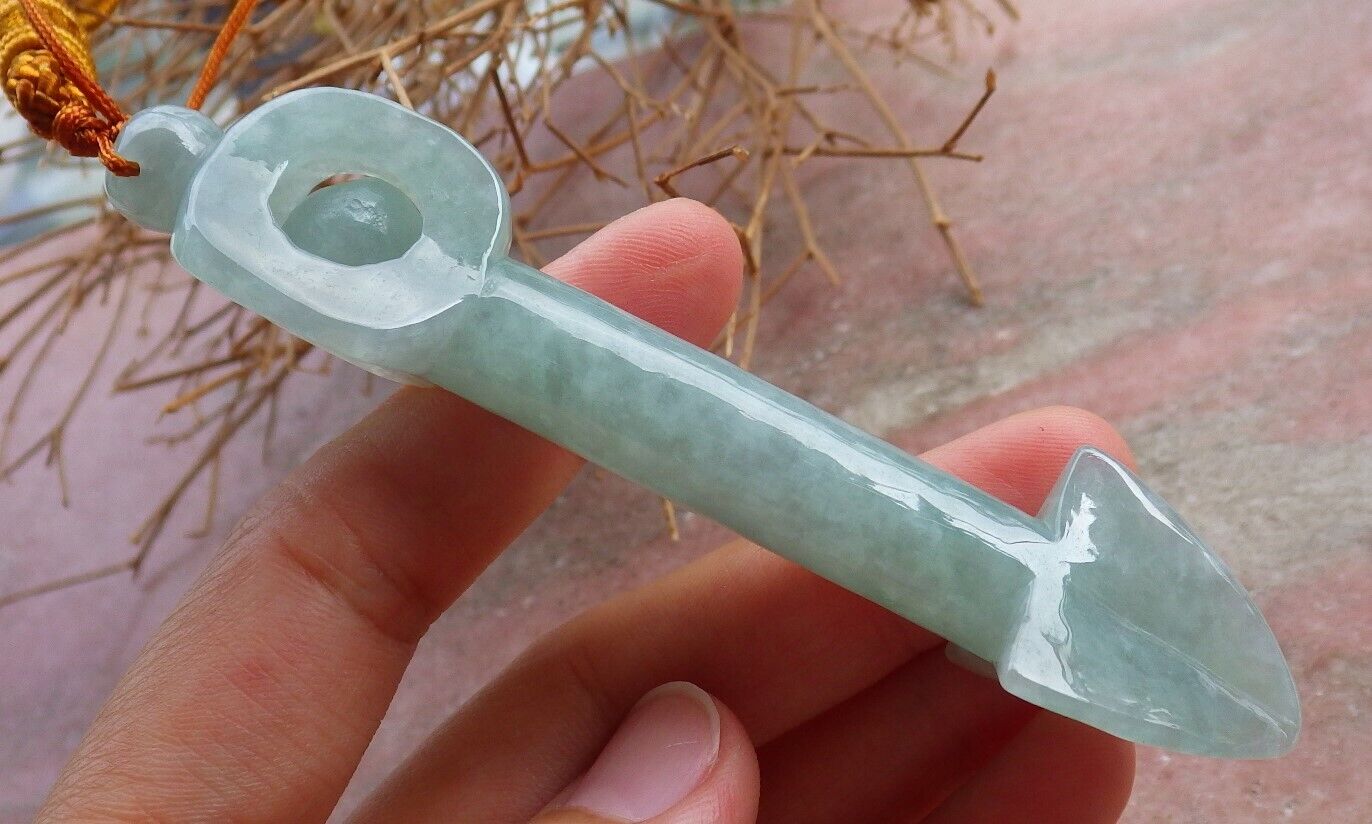 Certified Green 100% Natural A Jade jadeite Pendant Arrow Bead Necklace 箭 520198 TN