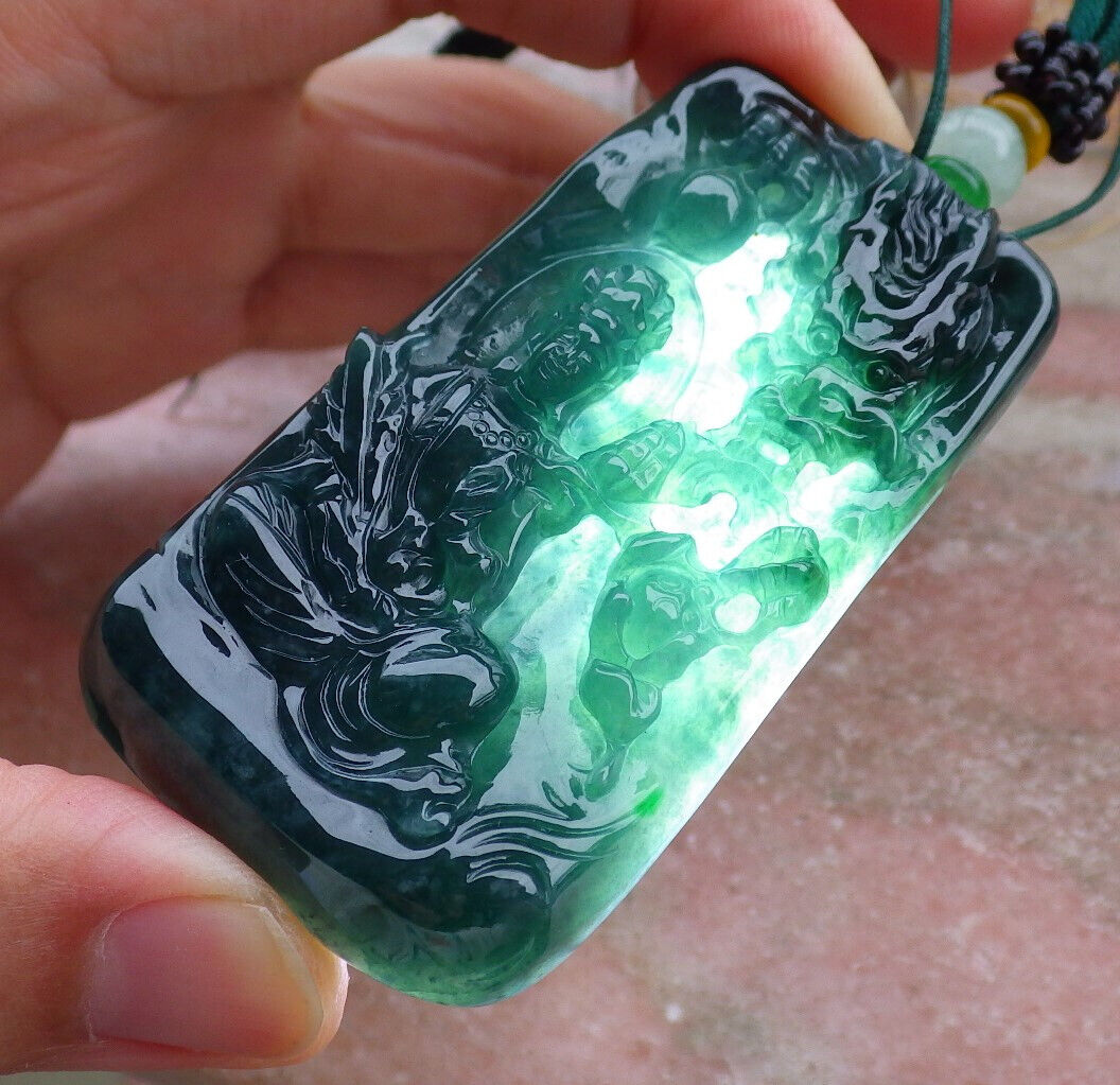 Certified Icy Green Burma 100% Natural A Jade jadeite Pendant Guanyin Kwan Yin Dragon Bead Necklace 观音 636916 TN