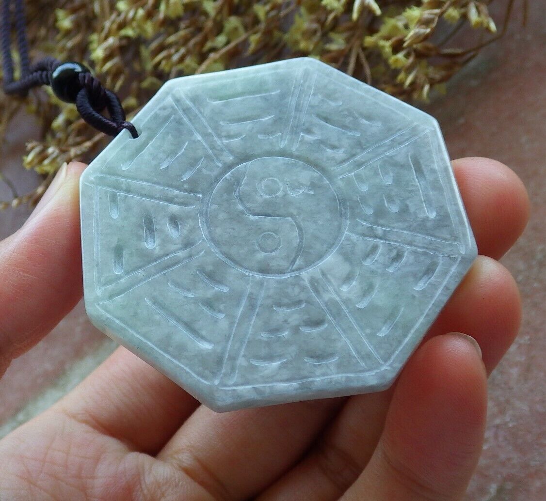 Certified Pale Green Lavender 100% Natural A Jade jadeite Pendant Eight Diagram Feng Shui Necklace 运转乾坤 530120 TN