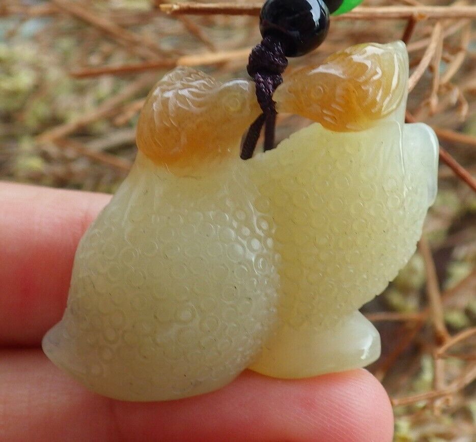 Certified Chinese 100% Natural Hetian Nephrite Jade pendant Mandarin Duck Peach Necklace 鸳鸯 524254 TN
