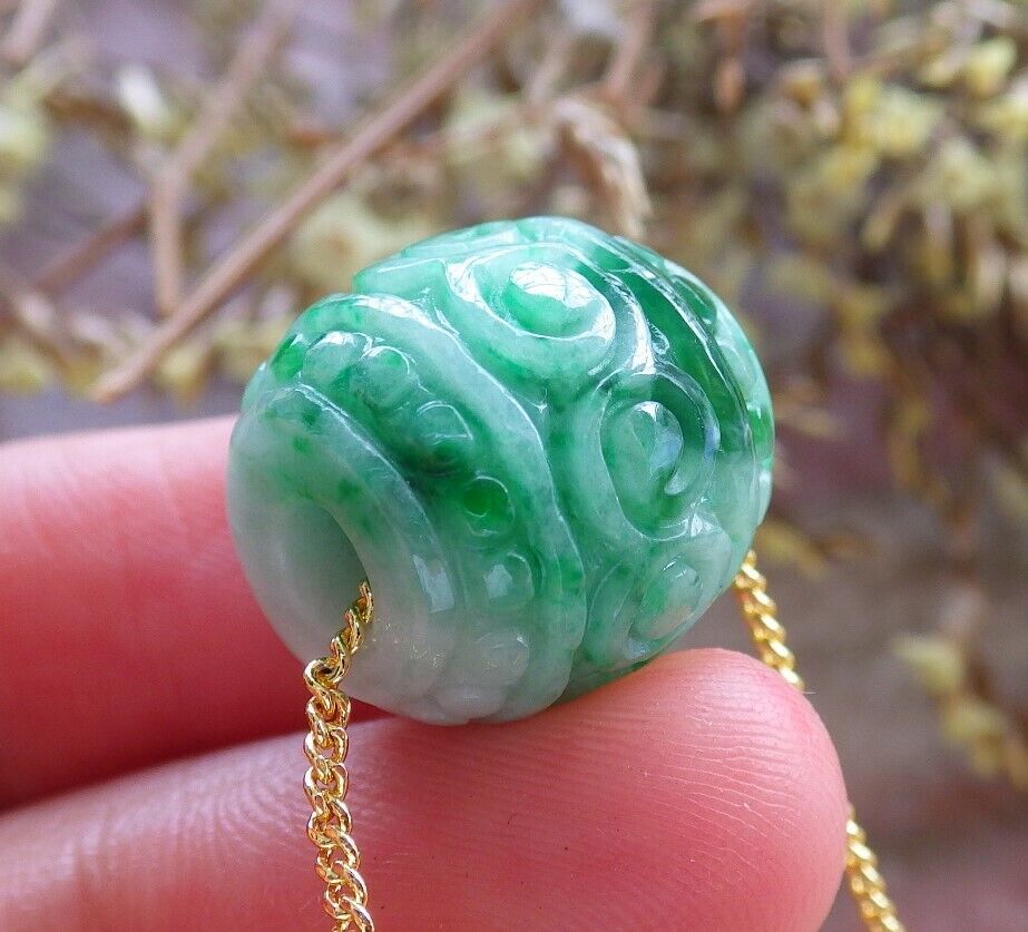 Certified Green 100% Natural A Jade Lotus Flower Ruyi Money Coin Circle Bead Necklace 路路通 523899 TN