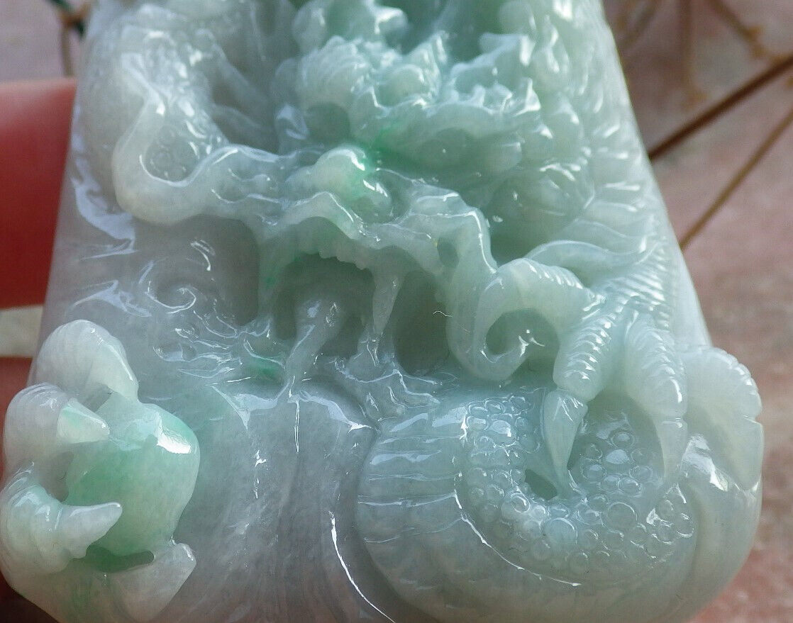 Certified Green Burma 100% Natural A Jade jadeite Pendant Dragon Bead Necklace 生意兴隆 633799 TN