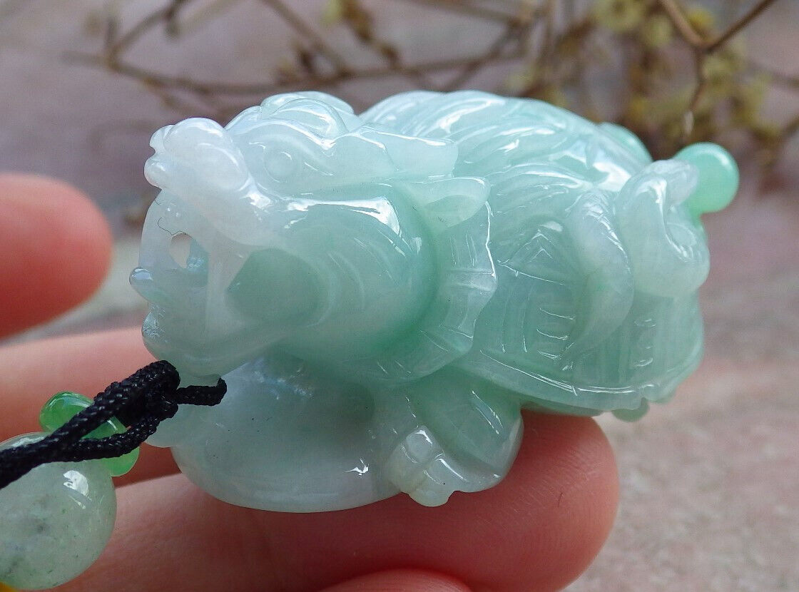 Certified Green Burma 100% Natural A Jade jadeite Pendant Dragon Turtle Snake Coin Necklace 龙龟 632936 TN