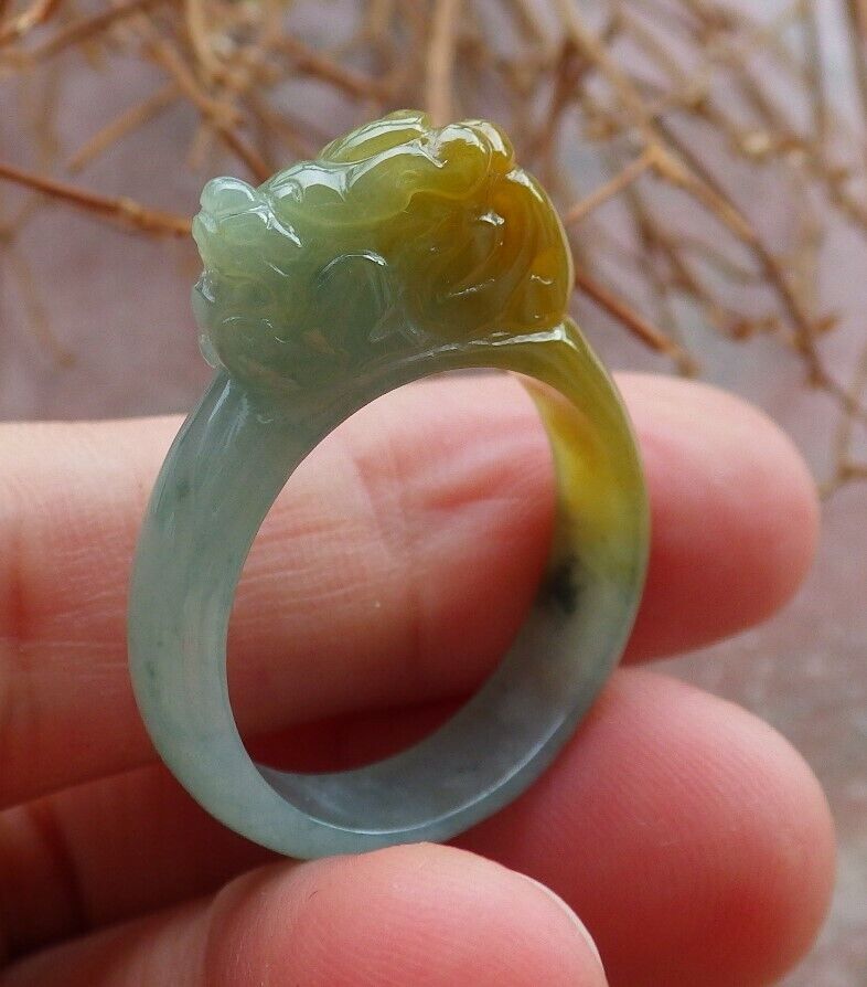 Certified Icy Pale Green 100% Natural A JADE Jadeite Dragon Pi Xiu RING USA. 9 戒指 523520 TN
