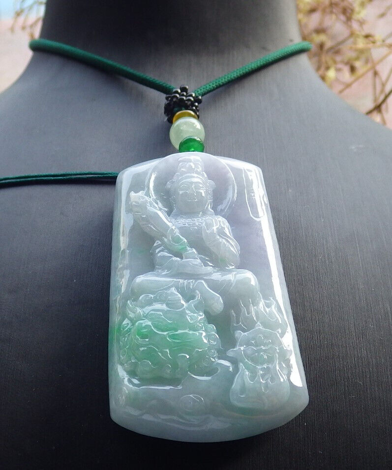 Certified Green Pale Lavender Burma 100% Natural A Jade jadeite Pendant Guanyin Kwan Yin Dragon Necklace 观音 633824 TN