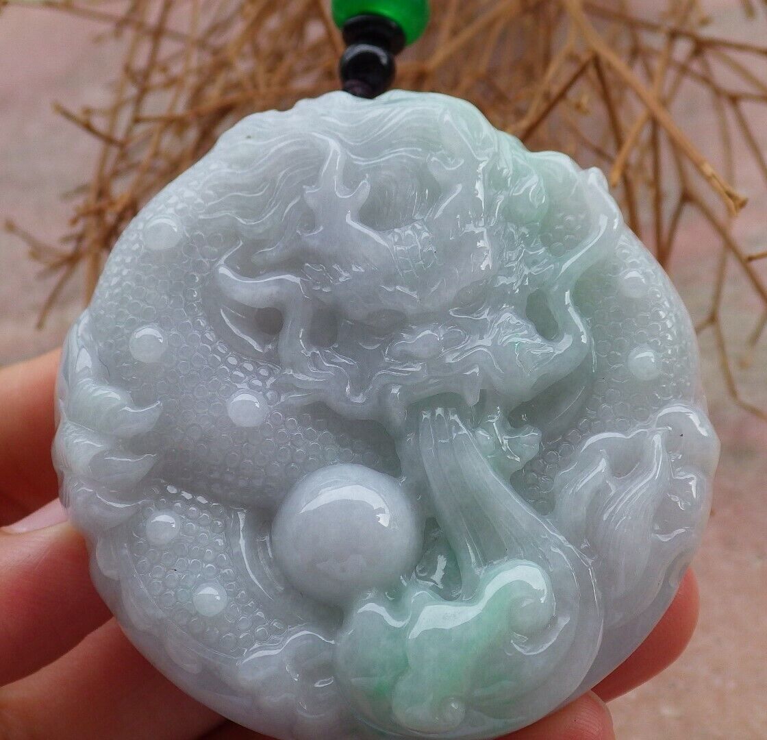 Certified Green 100% Natural A Jade jadeite pendant Dragon Lotus Flower Ruyi Bead Necklace 生意兴隆 520810 TN