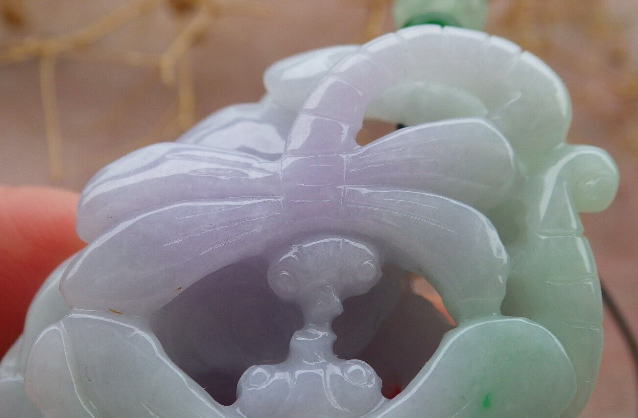 Certified Green Lavender Burma 100% Natural A Jade jadeite Pendant Dragonfly Necklace 蜻蜓 636732 TN