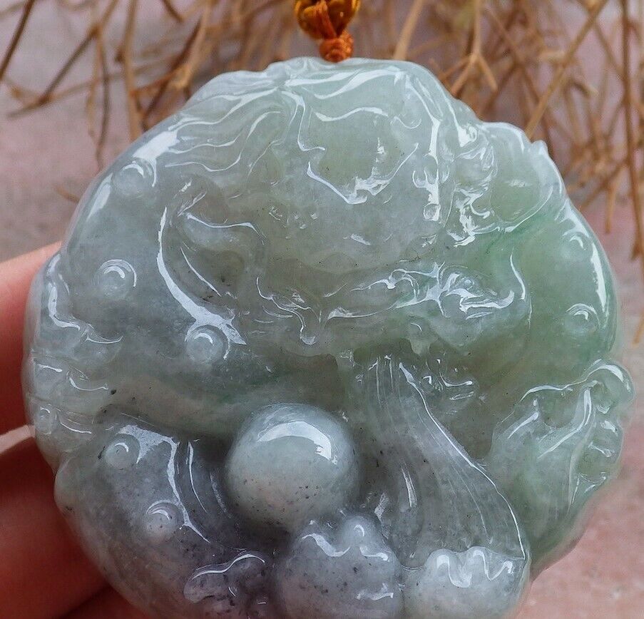 Certified Icy Green Pale Lavender 100% Natural A Jade jadeite Pendant Dragon Bead Lotus Flower Ruyi Necklace 生意兴隆 520150 TN