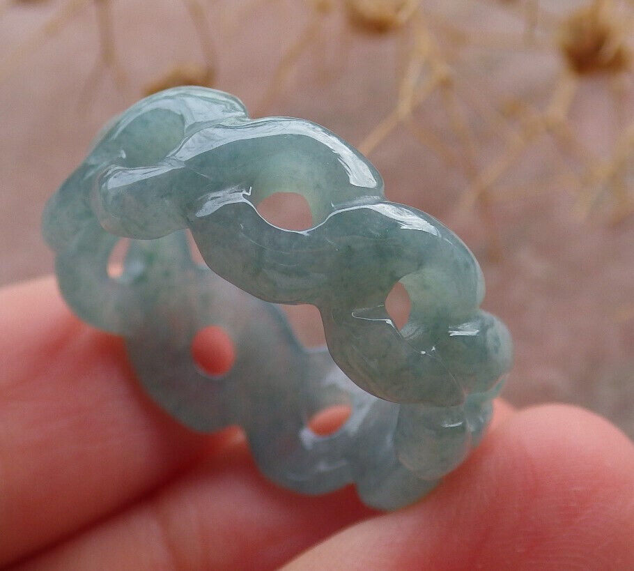 Certified Icy Green Burma 100% Natural A JADE Jadeite Knotted RING USA. 10.25 戒指 636173 TN