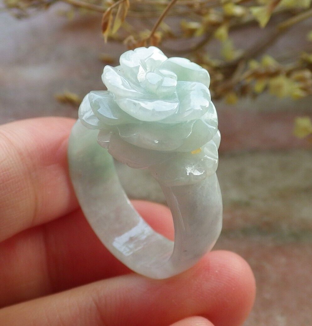 Certified Green Burma 100% Natural A JADE Jadeite Rose Flower RING USA. 10.75 花戒指 575389 TN