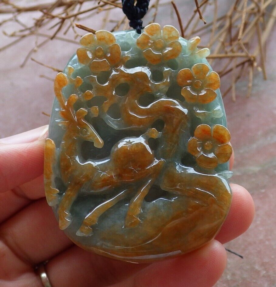 Certified Red Green 100% Natural A Jade jadeite Pendant Deer Flower Necklace 梅花鹿 526141 TN
