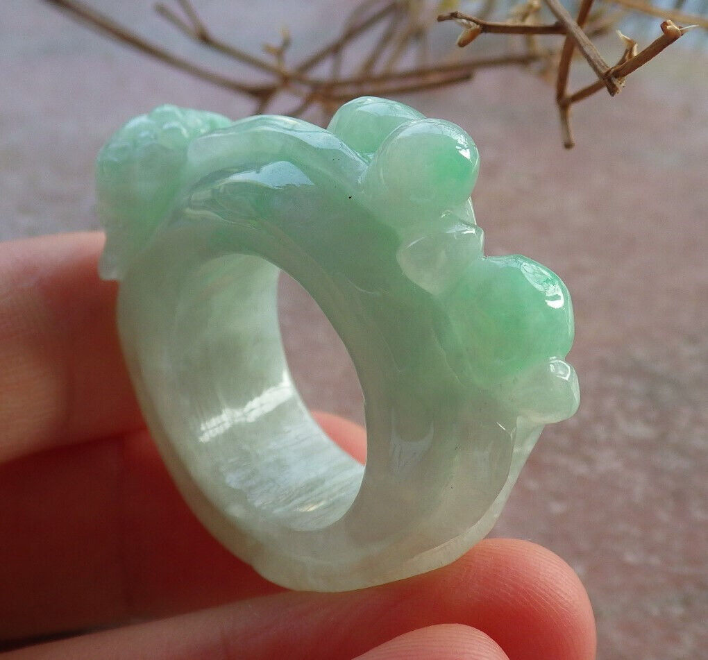 Certified Green Burma 100% Natural A JADE Jadeite Frog Toad Lotus Flower RING USA. 8.25 戒指 634202 TN