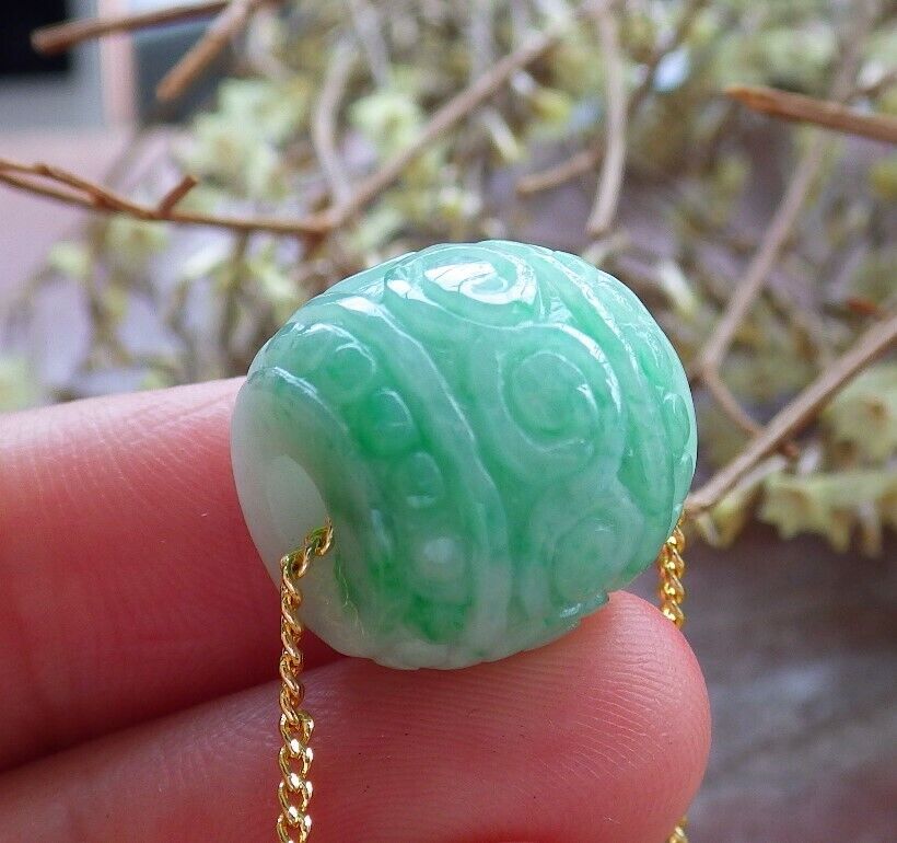 Certified Green 100% Natural A Jade Lotus Flower Ruyi Circle Bead Necklace 路路通 523906 TN