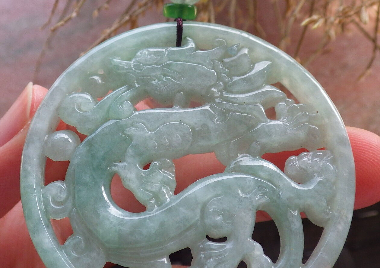 Certified Green Burma 100% Natural A Jade jadeite Pendant Dragon Ruyi Circle Necklace 生意兴隆 646479 TN