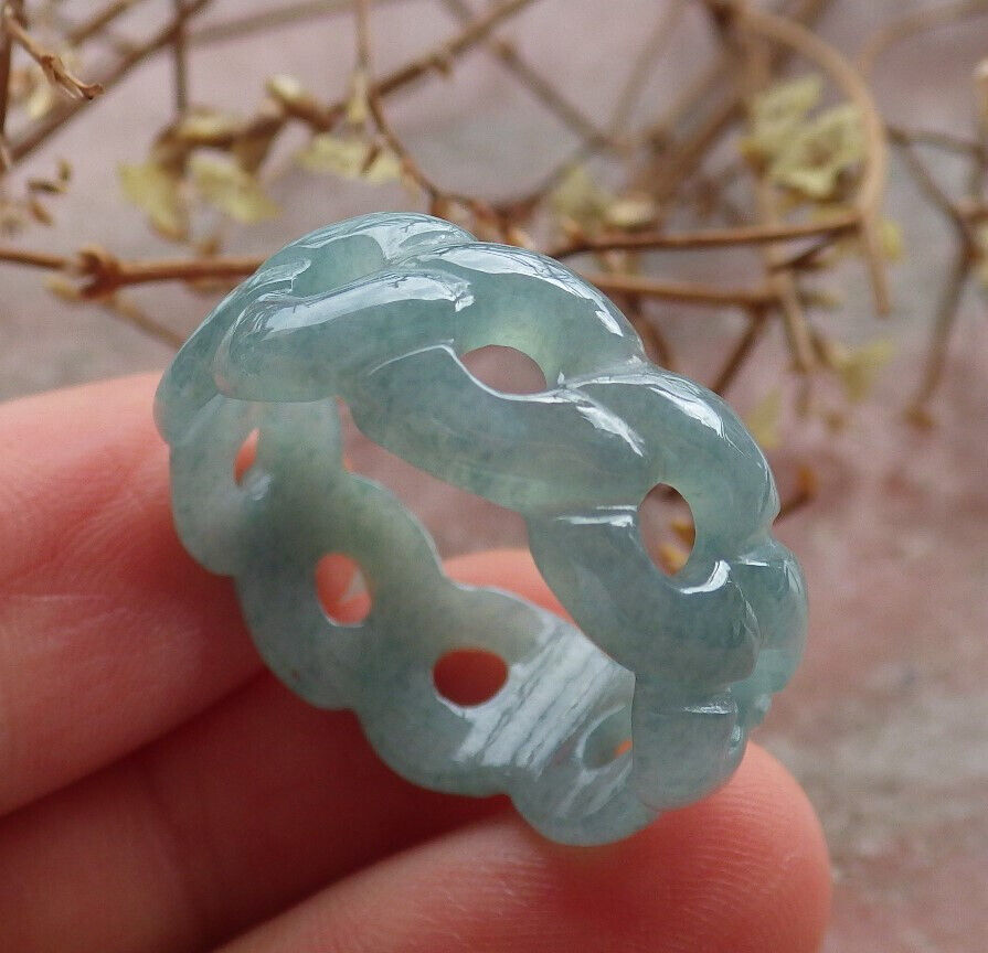 Certified Icy Green Burma 100% Natural A JADE Jadeite Knotted RING USA. 10.25 戒指 634435 TN