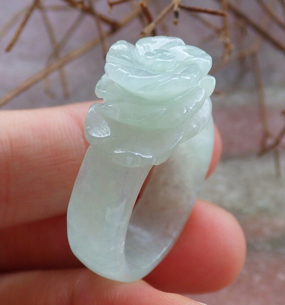 Certified Green 100% Natural A JADE Jadeite Rose Flower RING USA. 9 花戒指 528471 TN