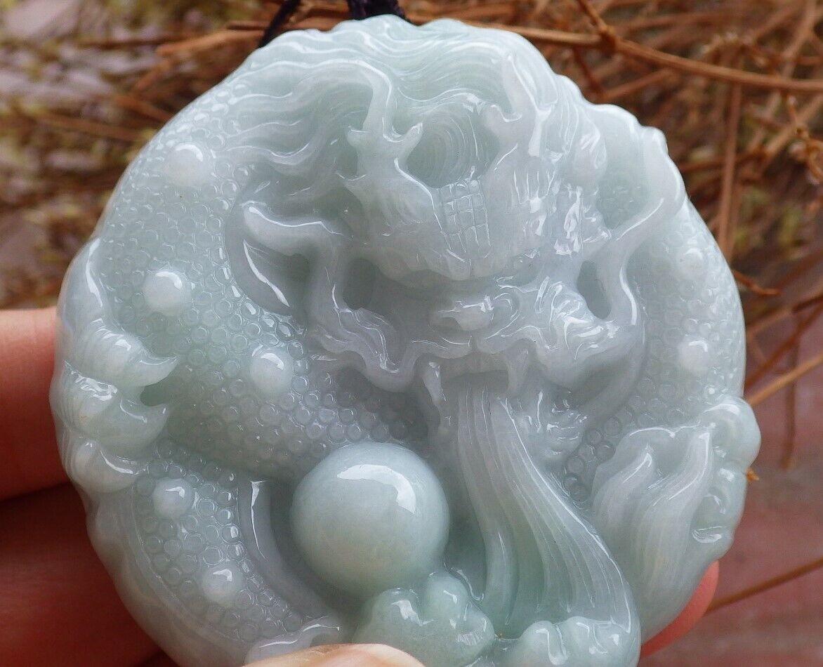 Certified Green 100% Natural A Jade jadeite Pendant Dragon Lotus Flower Ruyi Bead Necklace 生意兴隆 525051 TN