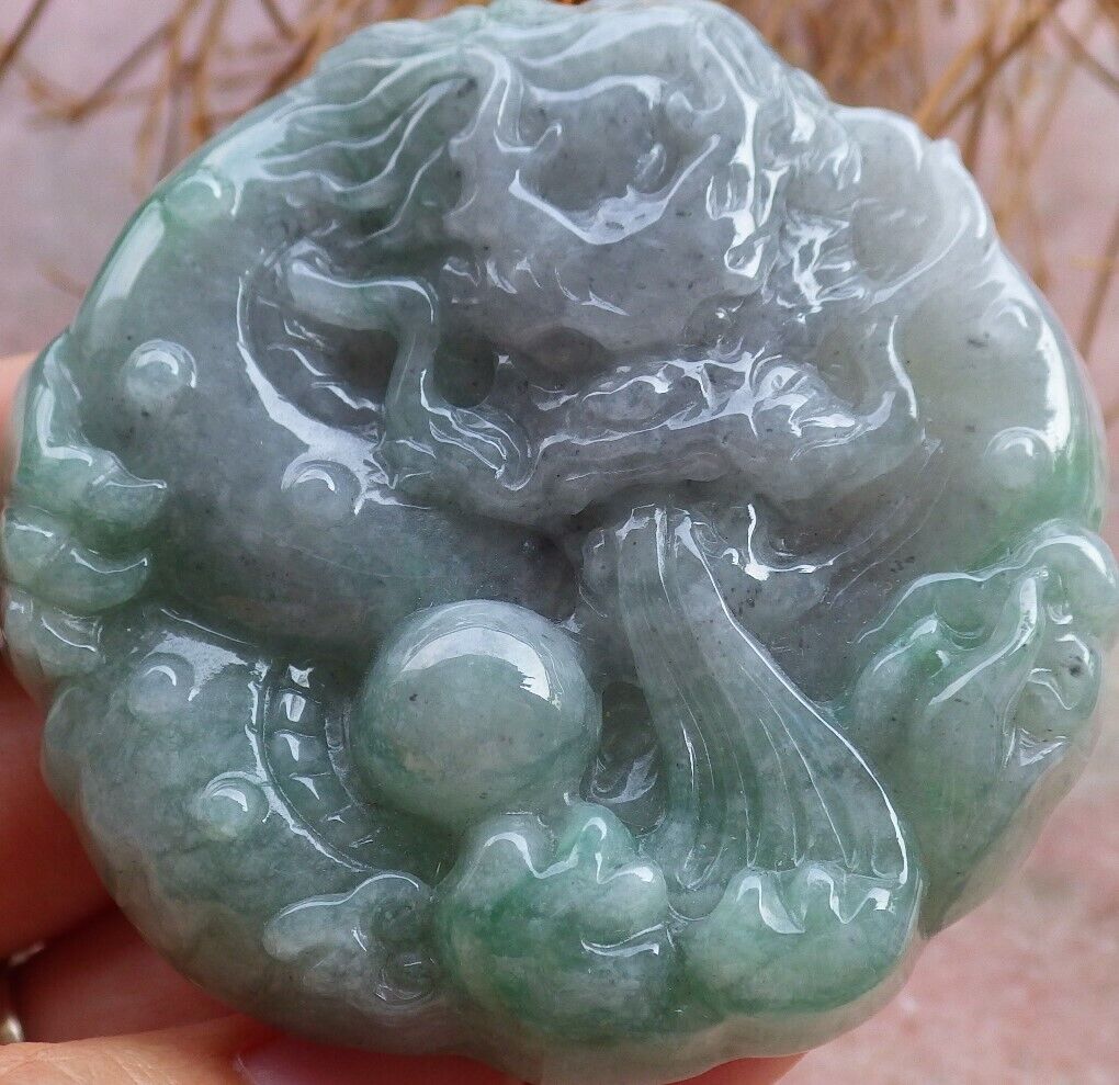 Certified Green Pale Lavender 100% Natural A Jade jadeite Pendant Dragon Bead Lotus Flower Ruyi Necklace 生意兴隆 520159 TN