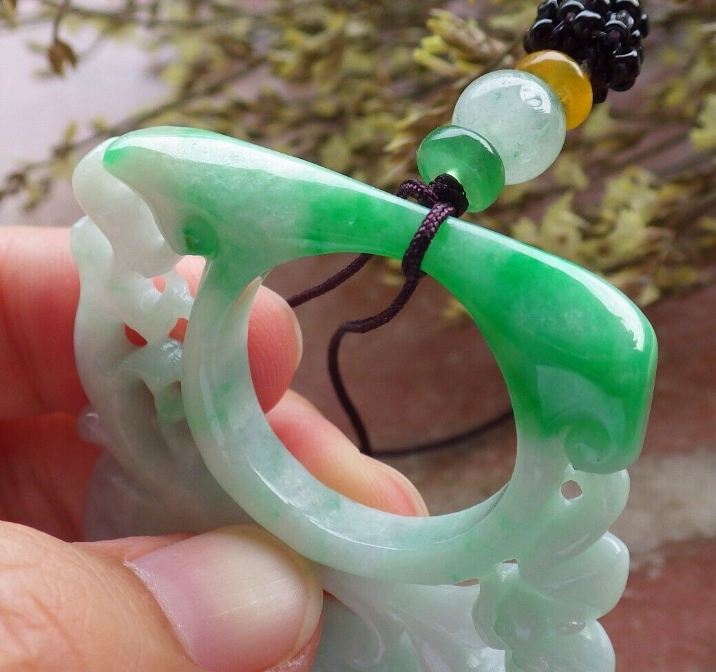 Certified Green Burma 100% Natural A Jade jadeite Pendant Deer Bat Peach Peach Necklace 梅花鹿 574040 TN