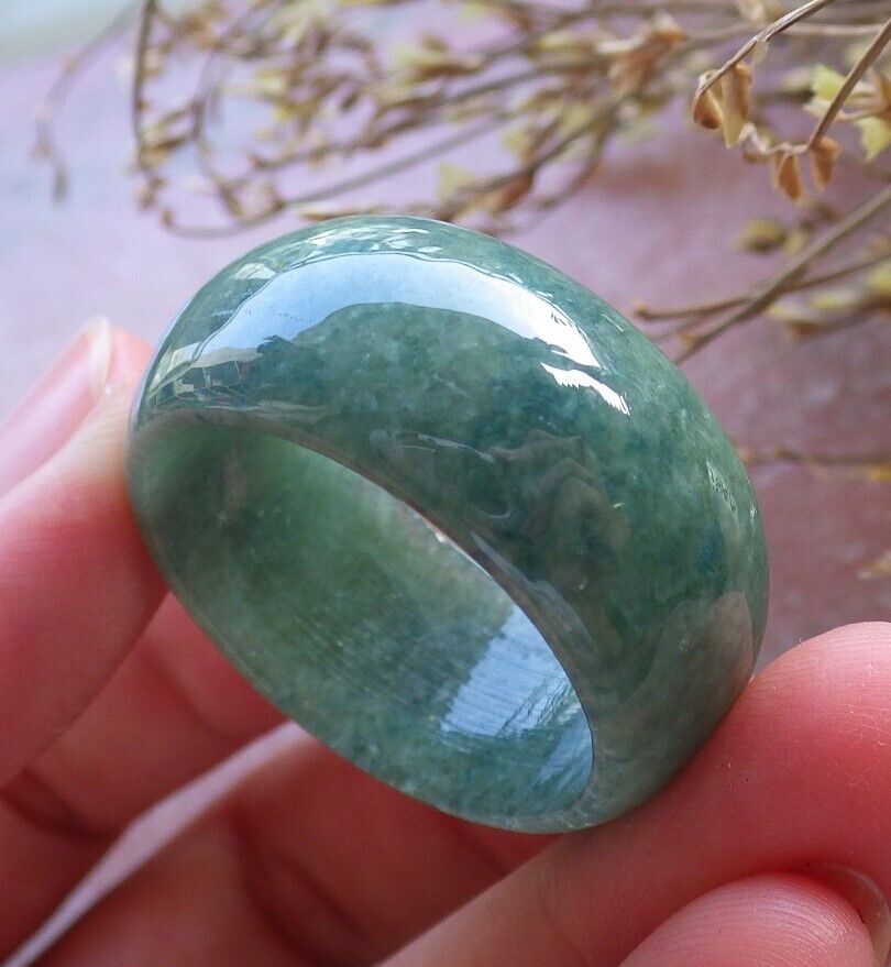 Certified Green Burma 100% Natural A JADE Jadeite Circle RING USA. 14.5 戒指 574869 TN