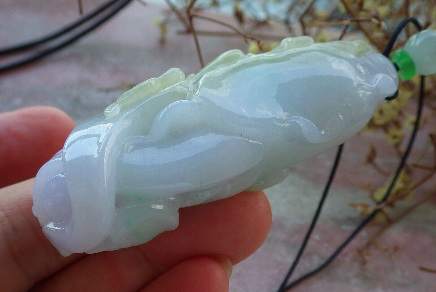 Certified Green Yellow Pale Lavender Burma 100% Natural A Jade jadeite Pendant Bat Ginseng Coin Ruyi Necklace 如意人生 633184 TN