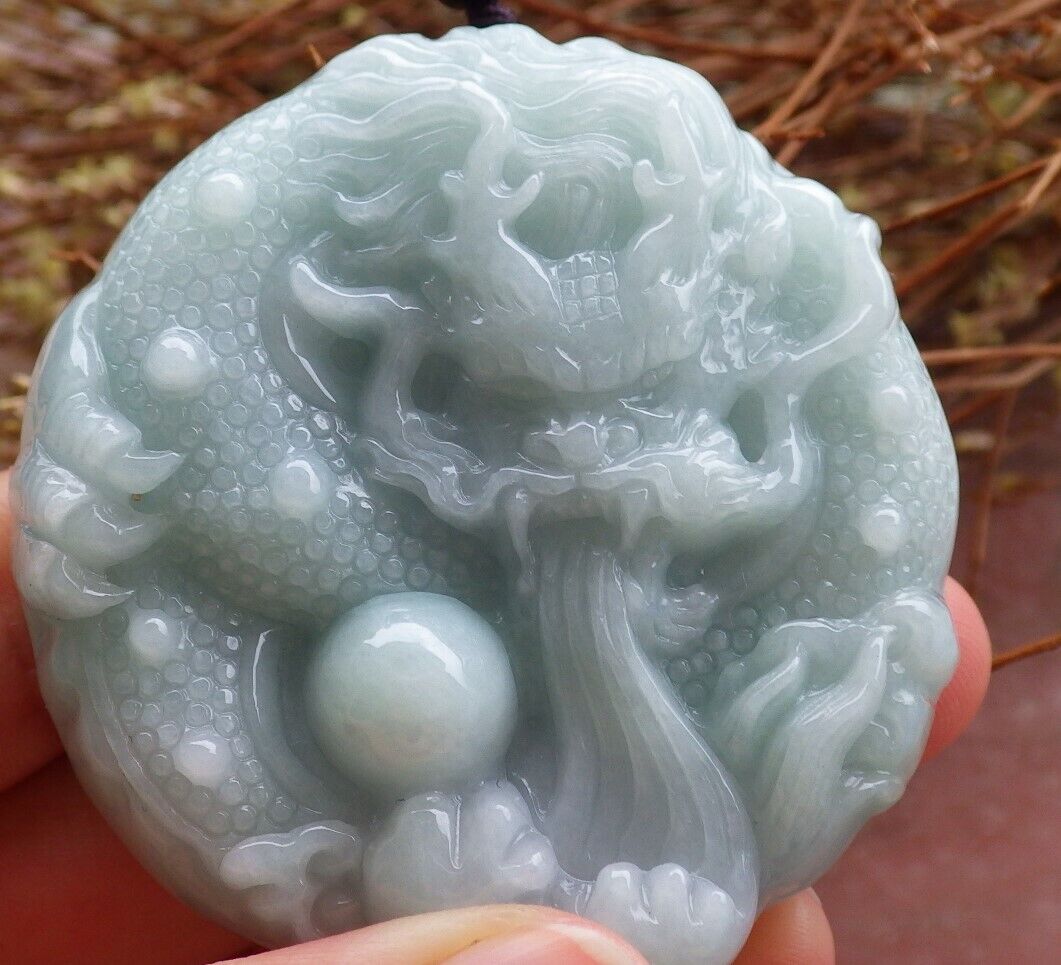 Certified Green 100% Natural A Jade jadeite Pendant Dragon Lotus Flower Ruyi Bead Necklace 生意兴隆 525058 TN