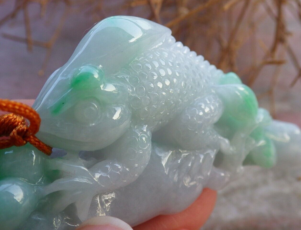 Certified Green 100% Natural A Jade jadeite Pendant Dragon Lizard Tree Leaf Necklace 龙蜥蜴 520041 TN