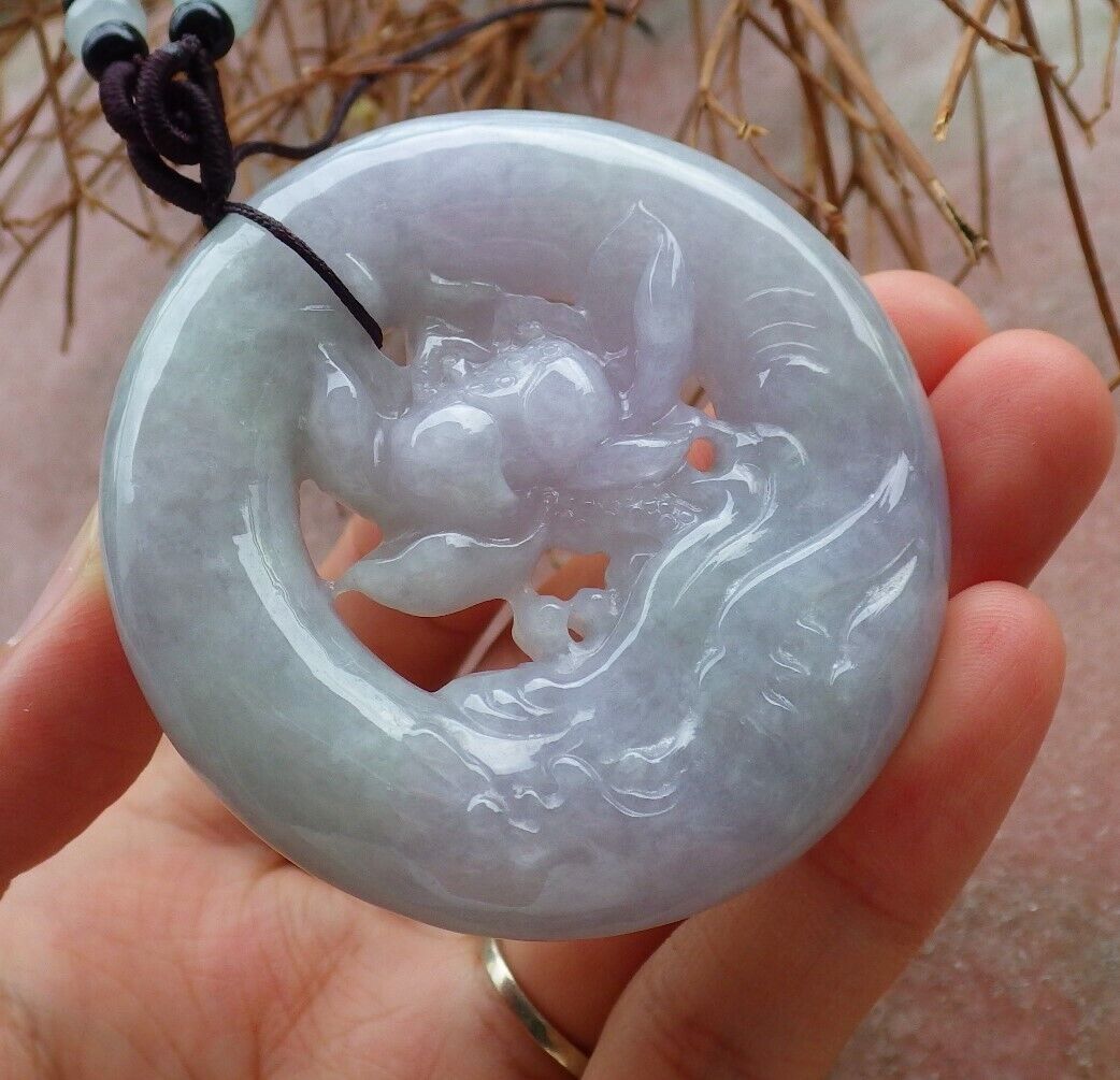 Certified Green Pale Lavender 100% Natural A Jade jadeite Pendant Lotus Flower Circle Necklace 花平安扣 526091 TN