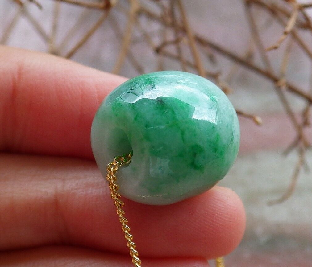 Certified Green 100% Natural A Jade Circle Bead Donut Necklace 路路通 528430 TN