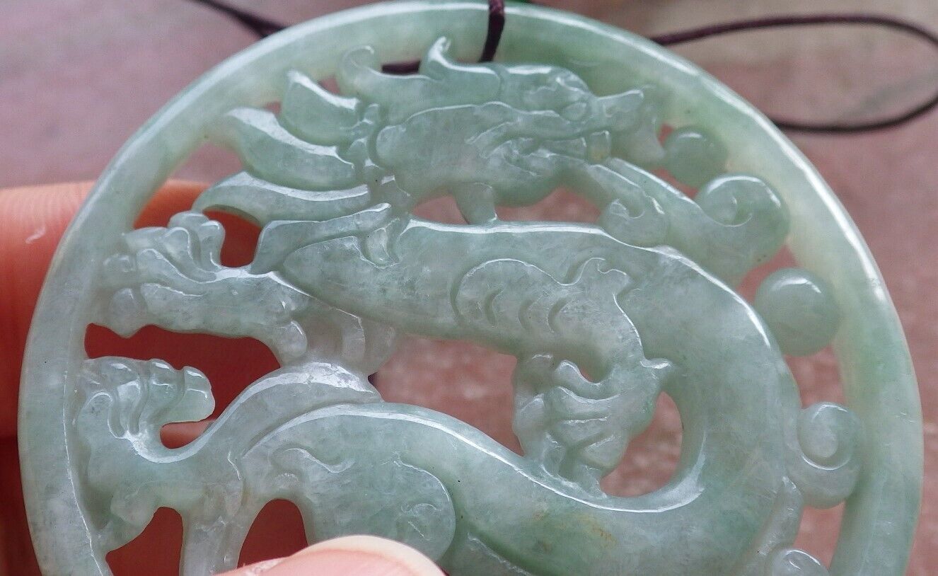 Certified Green Burma 100% Natural A Jade jadeite Pendant Dragon Circle Necklace 生意兴隆 646443 TN