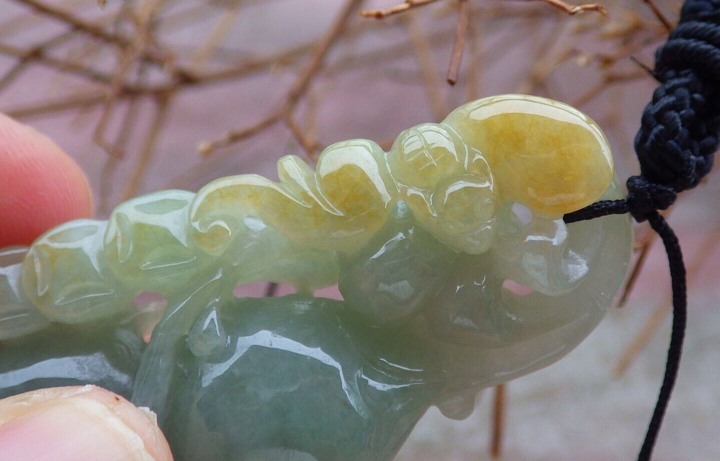 Certified Yellow Green 100% Natural A Jade jadeite Pendant Bat Gourd Lotus Flower Ruyi Necklace 蝙蝠 528172 TN