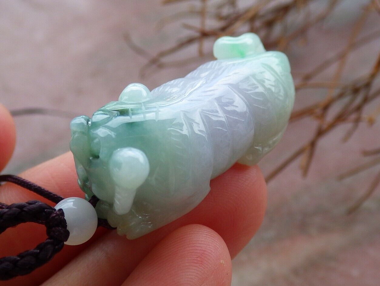 Certified Green Pale Lavender 100% Natural A Jade jadeite Pendant Tiger Money Coin Necklace 虎虎生威 526057 TN