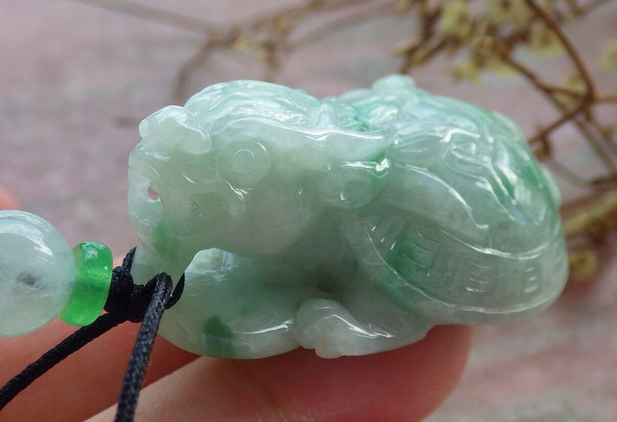 Certified Green Burma 100% Natural A Jade jadeite Pendant Dragon Turtle Snake Coin Necklace 龙龟 633018 TN