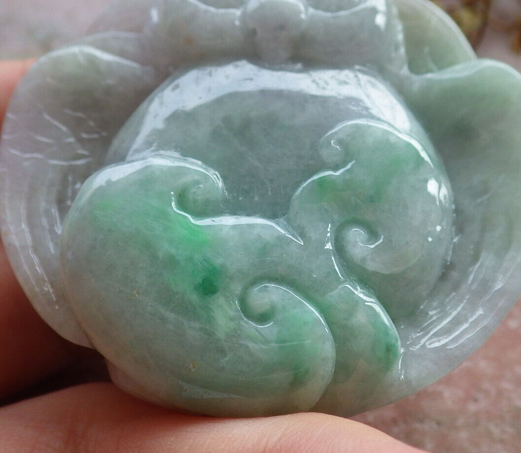 Certified Green Burma 100% Natural A Jade jadeite Pendant Owl Ruyi Coin Necklace 猫头鹰 633414 TN