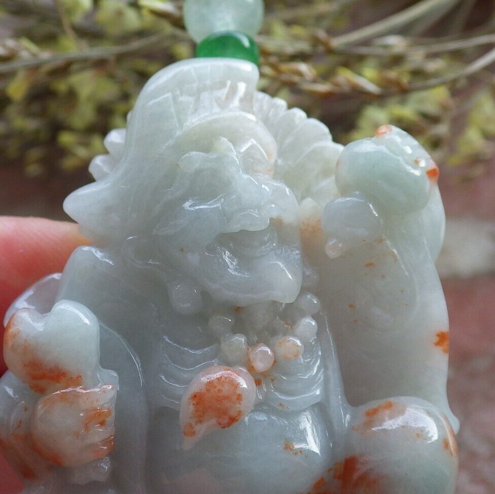 Certified Red Green Burma 100% Natural A Jade jadeite pendant Happy Ji Kung Buddha God Fan Gourd Necklace 济公 573964 TN