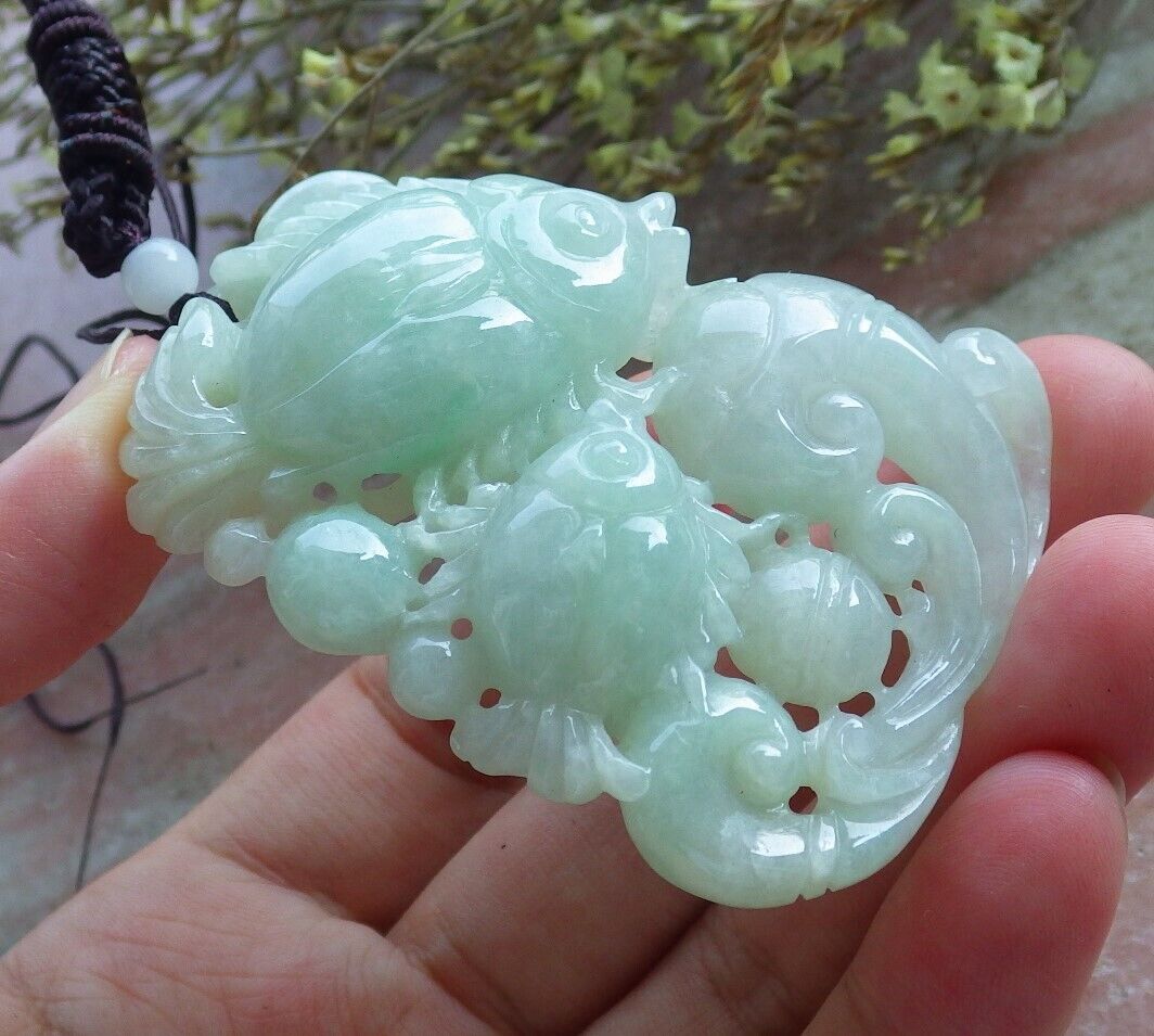 Certified Green Burma 100% Natural A Jade jadeite Pendant Fish Coin Ruyi Necklace 年年有余 574209 TN