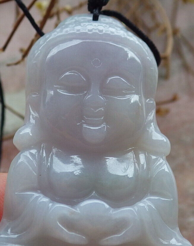 Certified Green Lasvender Burma 100% Natural A Jade jadeite Pendant Sakyamuni Buddha God Necklace 释迦牟尼佛 635388 TN