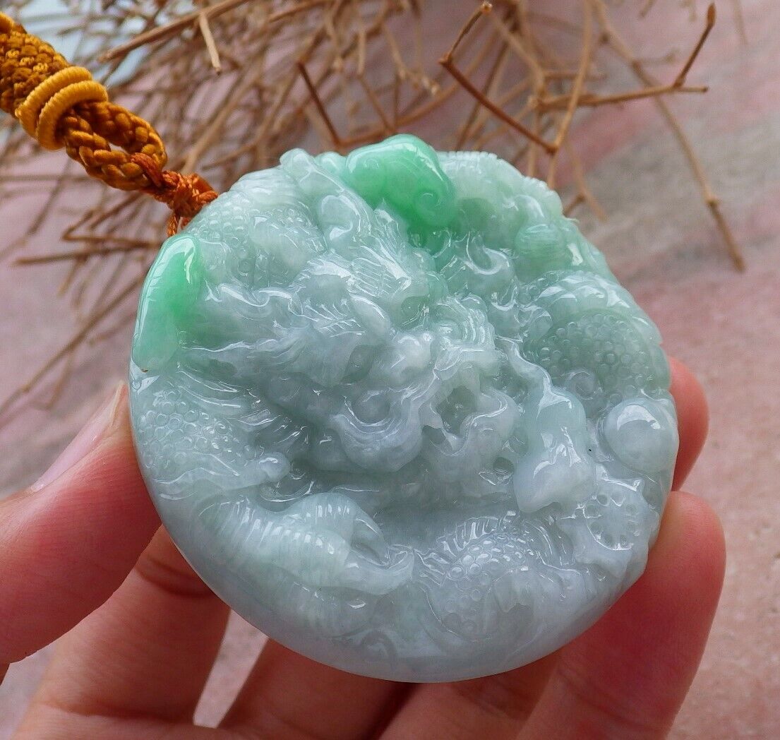 Certified Green 100% Natural A Jade jadeite Pendant Dragon Mouse Rat Lotus Flower Ruyi Necklace 望子成龙 520856 TN