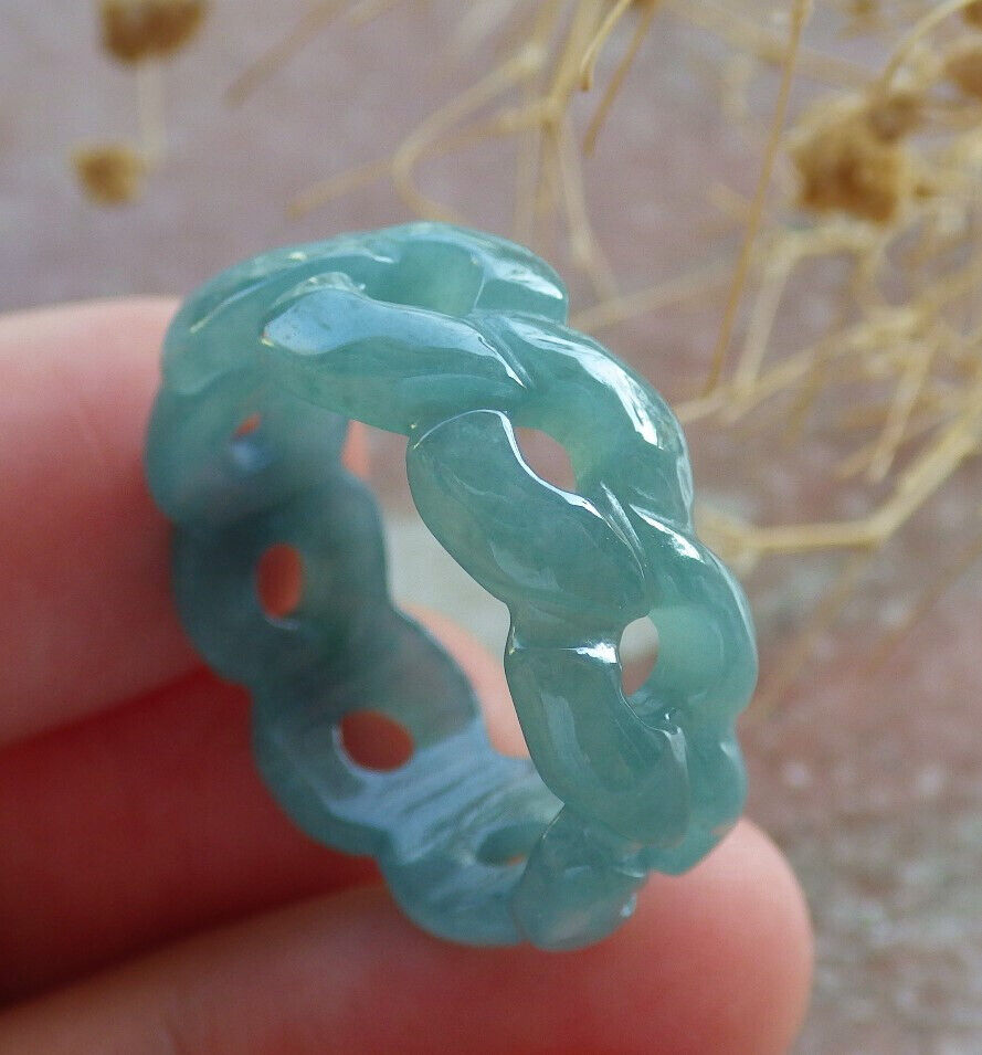 Certified Icy Green Burma 100% Natural A JADE Jadeite Knotted RING USA. 9.75 戒指 636002 TN