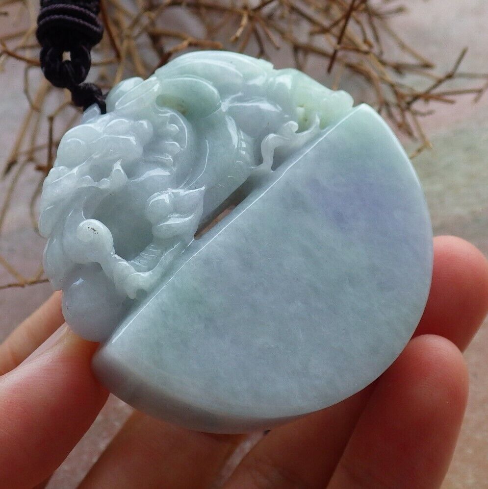 Certified Green Pale Lavender 100% Natural A Jade jadeite Pendant Flying Dragon Ruyi Necklace 生意兴隆 528896 TN