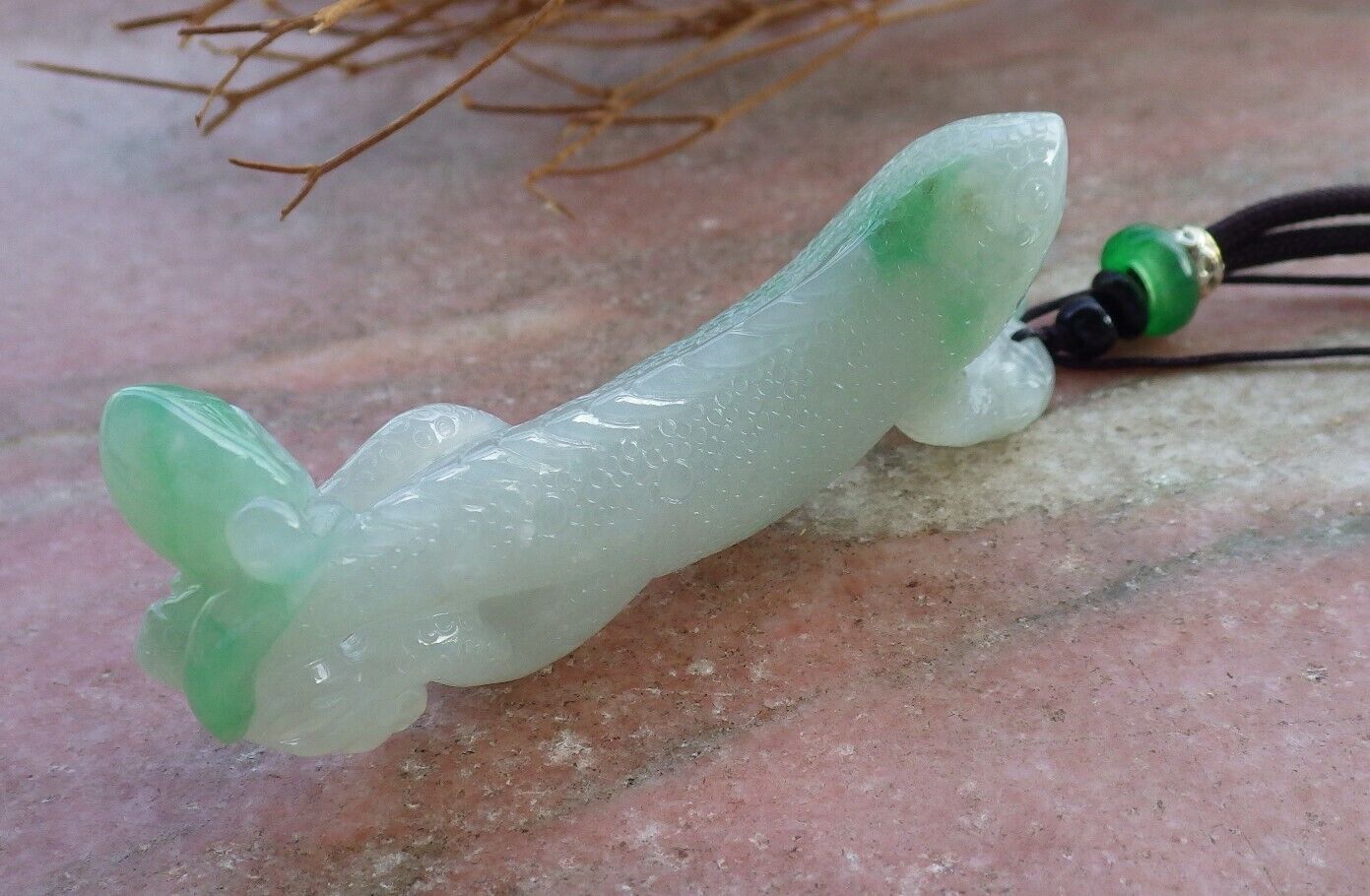 Certified Icy Green 100% Natural A Jade jadeite Pendant Dragon Lizard Lotus Flower Ruyi Necklace 龙蜥蜴 520903 TN