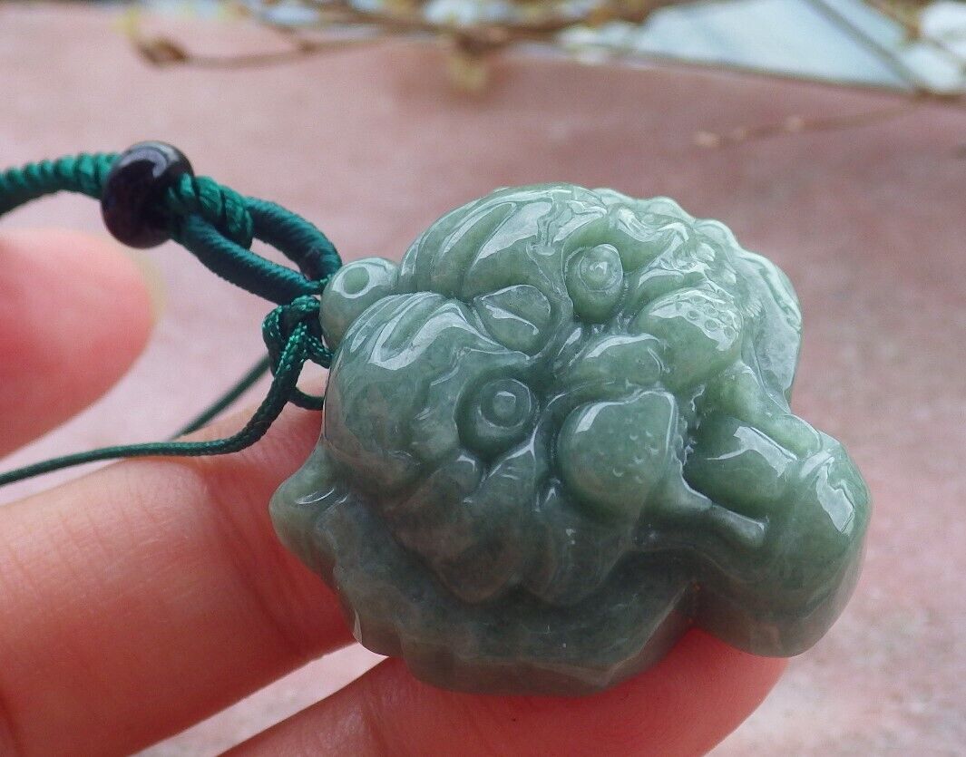 Certified Green Burma 100% Natural A Jade jadeite Pendant Tiger Head Necklace 虎虎生威 569997 TN