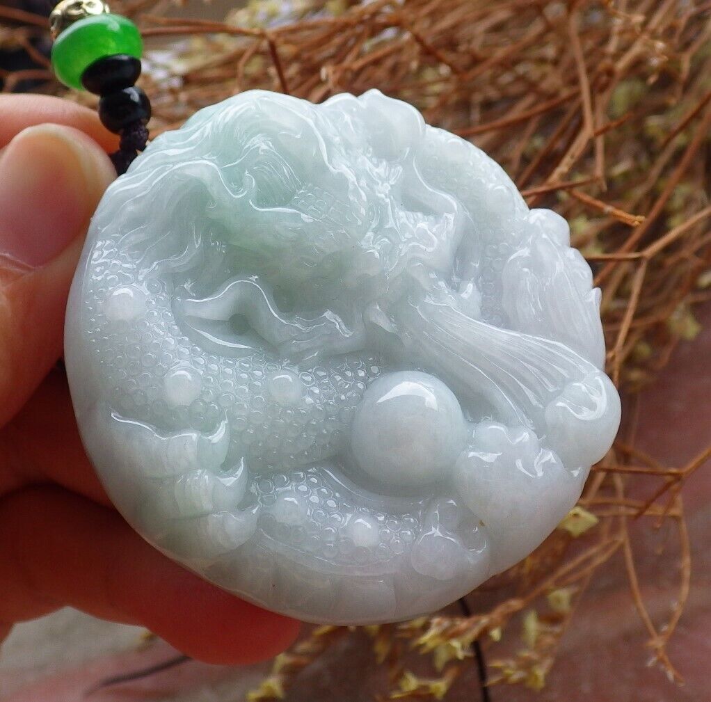 Certified Green 100% Natural A Jade jadeite Pendant Dragon Lotus Flower Ruyi Bead Necklace 生意兴隆 525045 TN