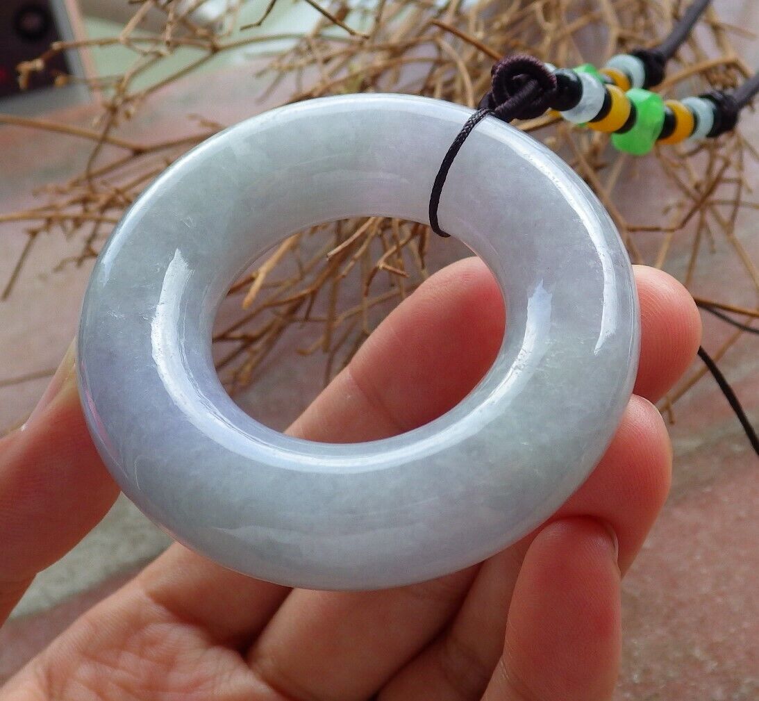 Certified Pale Lavender Green 100% Natural A Jade jadeite Pendant Circle Donut Necklace 平安扣 525743 TN