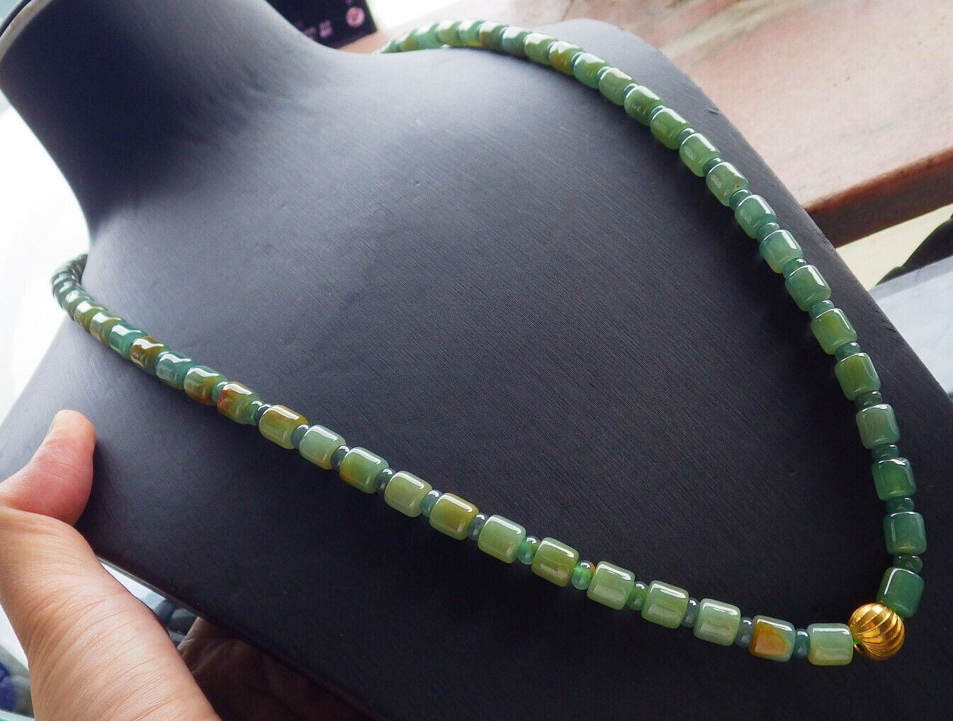 Certified Icy Yellow Green Burma 100% Natural A JADE Jadeite Bead Beads Circle Necklace 25 inches 项链 617426 TN