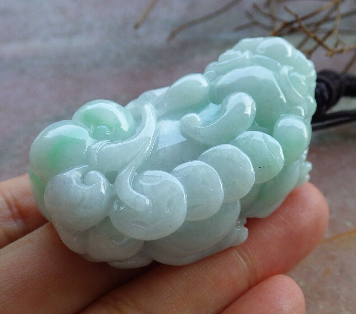 Certified Green 100% Natural A Jade jadeite Pendant Dragon Pi Xiu Money Coin Ruyi Necklace 风水貔貅 529216 TN